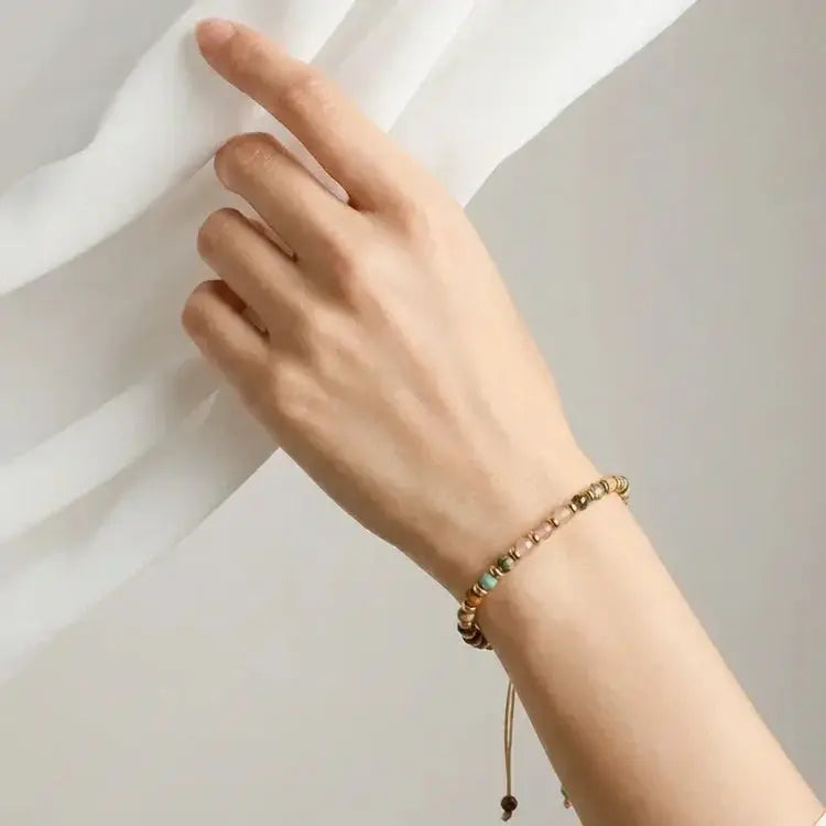 Handmade Braided Bracelet with Strawberry Quartz Faceted beads becky's charms