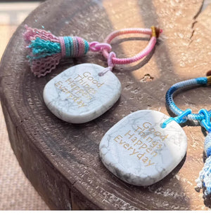 White Pine Stone Woven Car and Bag Hanger - Good Things Happen Every Day