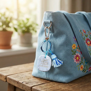 A Little Charm for Busy Days-White Pine Stone Woven Car and Bag Hanger - Good Things Happen Every Day