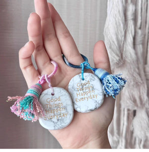 White Pine Stone Woven Car and Bag Hanger - Good Things Happen Every Day