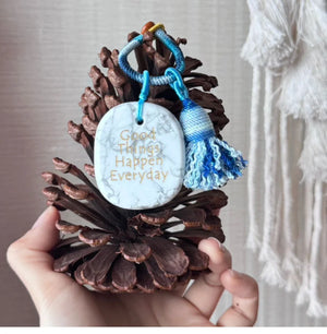 White Pine Stone Woven Car and Bag Hanger - Good Things Happen Every Day