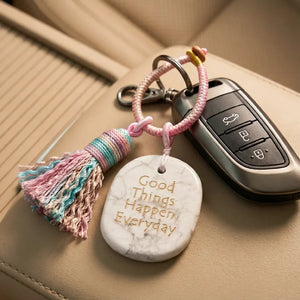 Positive Energy for Every Journey-White Pine Stone Woven Car and Bag Hanger - Good Things Happen Every Day