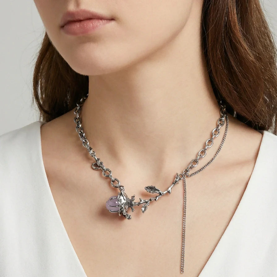 Purple Rose Irregular Crystal Chain necklace