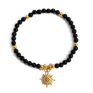 Vintage Tiger Eye Four-Point Star Beaded Bracelet in 18K Gold Stainless Steel becky's charms