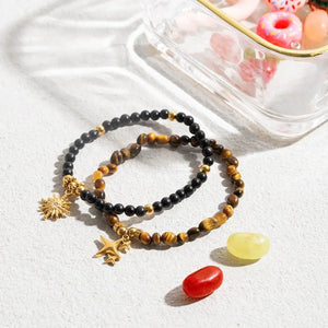 Vintage Tiger Eye Four-Point Star Beaded Bracelet in 18K Gold Stainless Steel becky's charms