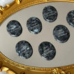 Engraved healing crystals with 'Shine through the darkness' on ornate gold mirror, ideal for spiritual growth and protection