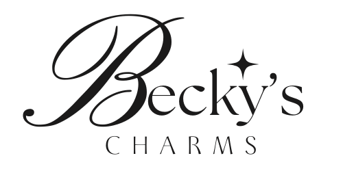 Becky's Charms logo with elegant script and sparkle design