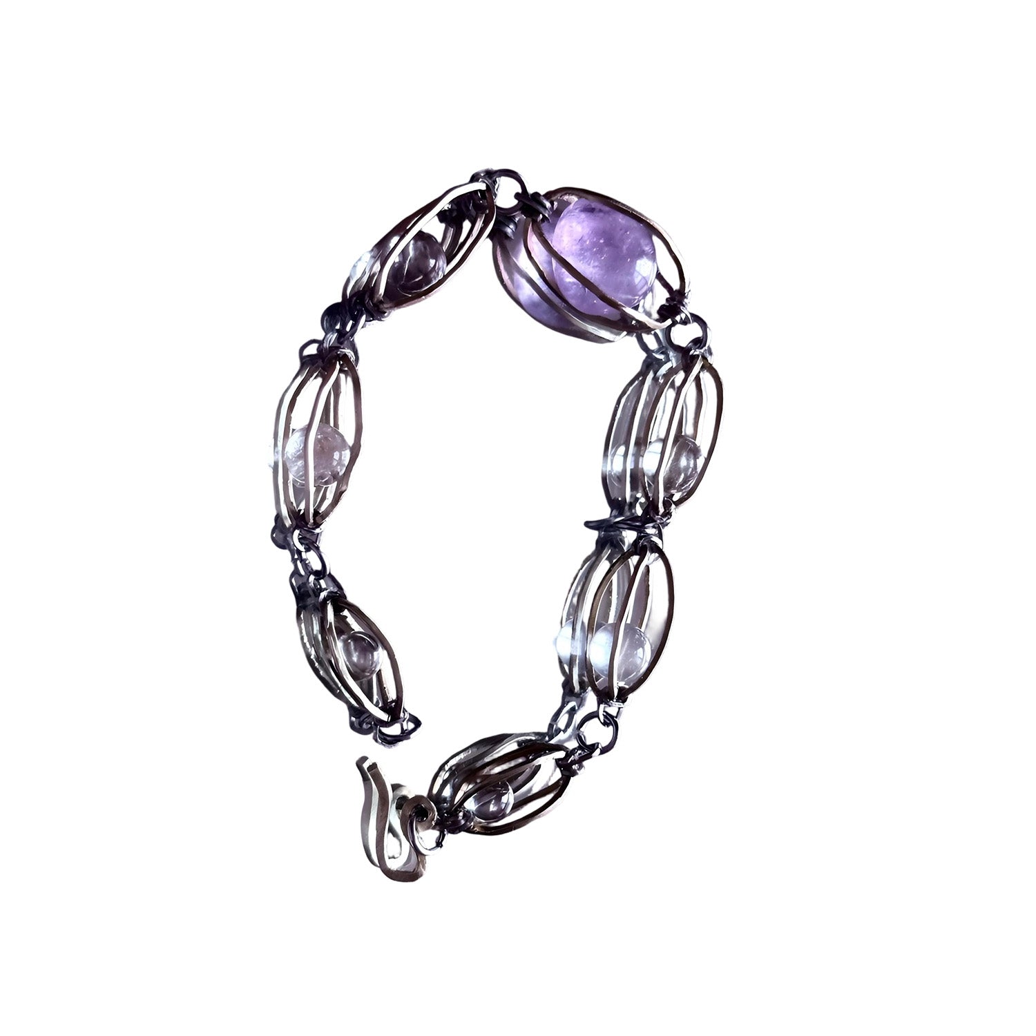 Amethyst & Clear Quartz Wire Wrapped Bracelet