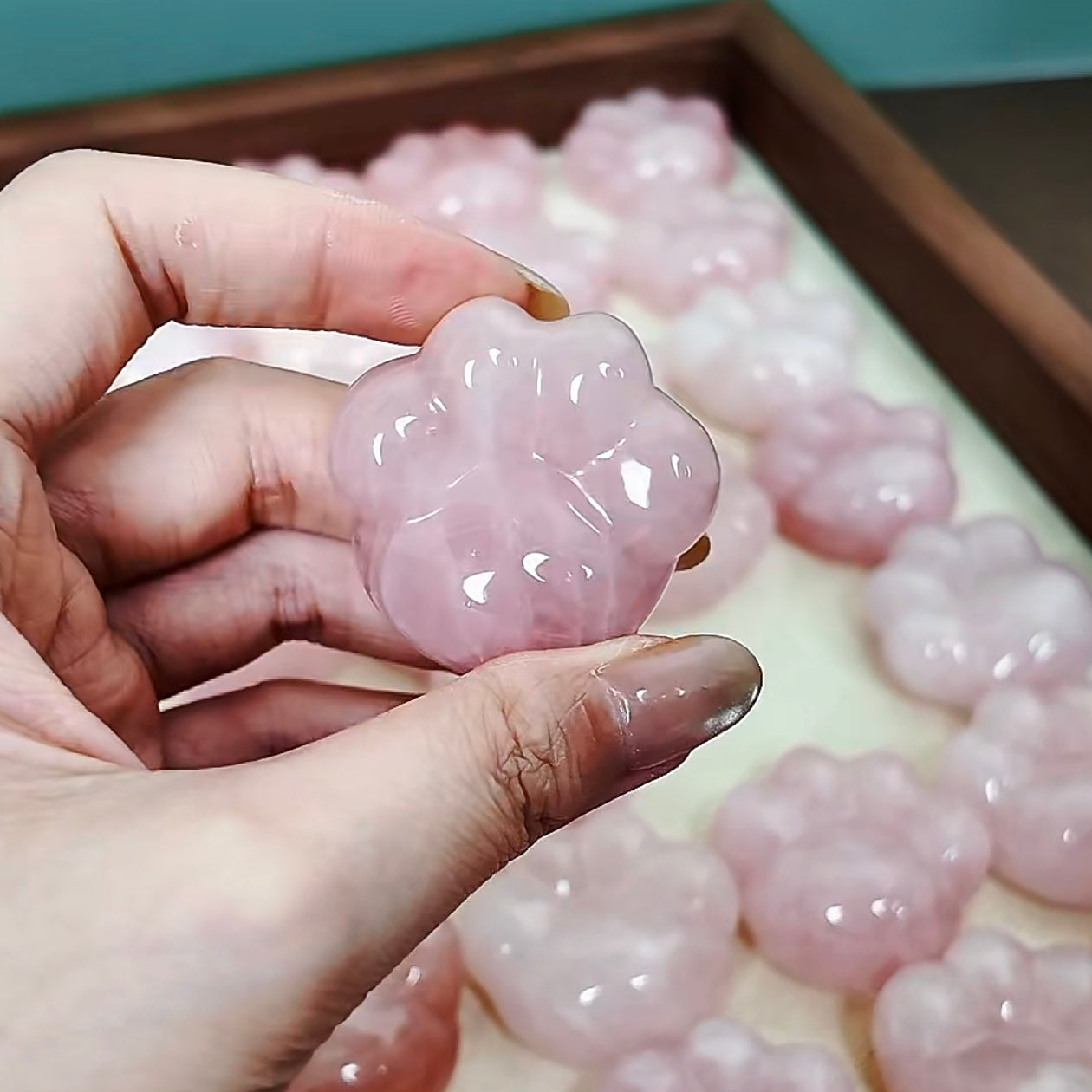 Rose Quartz Cat Paw Worry Stone