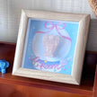 Framed rose quartz angel crystal with 'Dream' art, pink bow, stars — spiritual decor for healing and protection