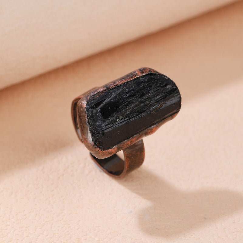 Black tourmaline ring with rustic copper setting for protection and grounding energy