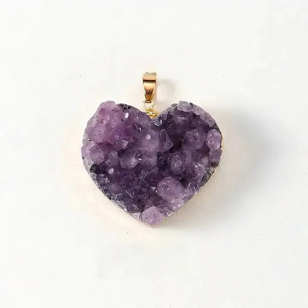 Heart-shaped amethyst crystal pendant for love and spiritual healing, handmade gemstone jewelry