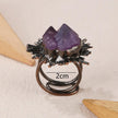 Amethyst crystal ring with raw gemstone and black wire wrap, 2cm wide, handmade healing jewelry