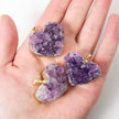 Heart-shaped amethyst druzy pendants for healing crystals and spiritual jewelry