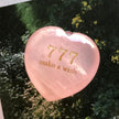 Pink heart-shaped crystal with 777 make a wish engraving, spiritual healing stone for manifestation and love