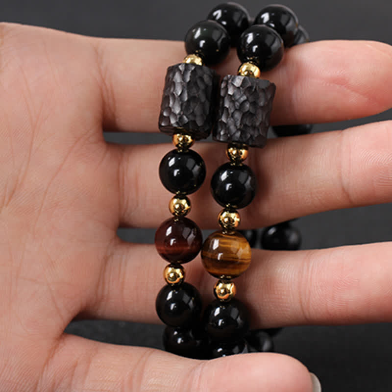 Black Obsidian Tiger's Eye Ebony Beaded Bracelet-Protection Bracelet becky's charms