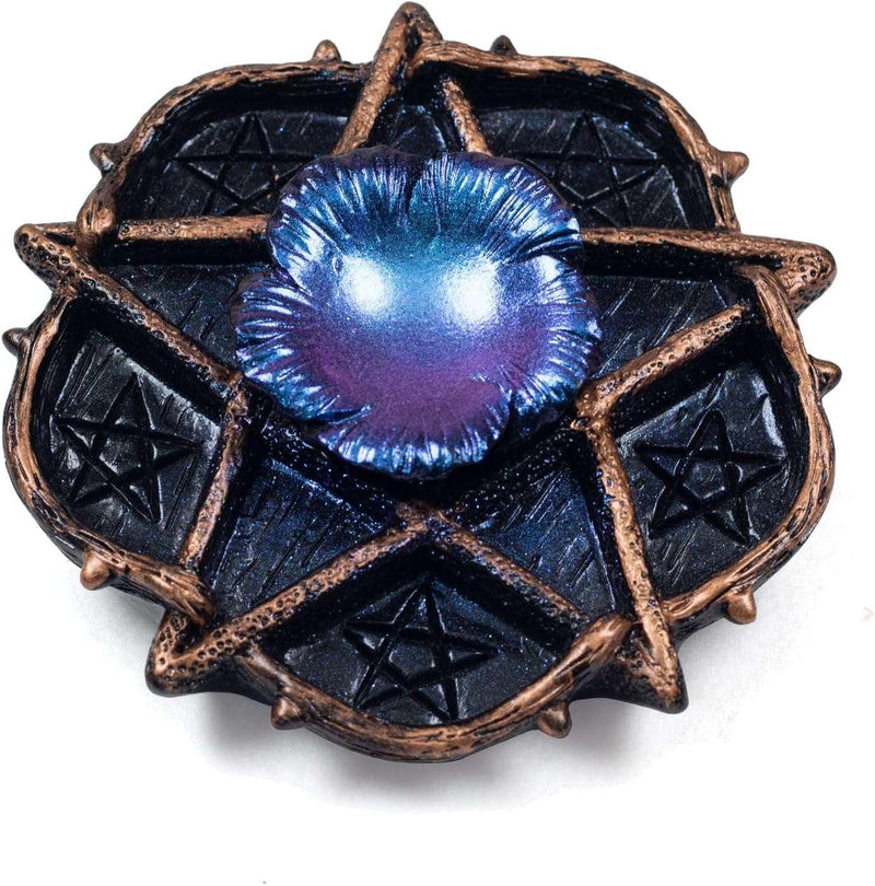 Pentacle crystal holder with iridescent blue center, ideal for healing crystals and spiritual decor