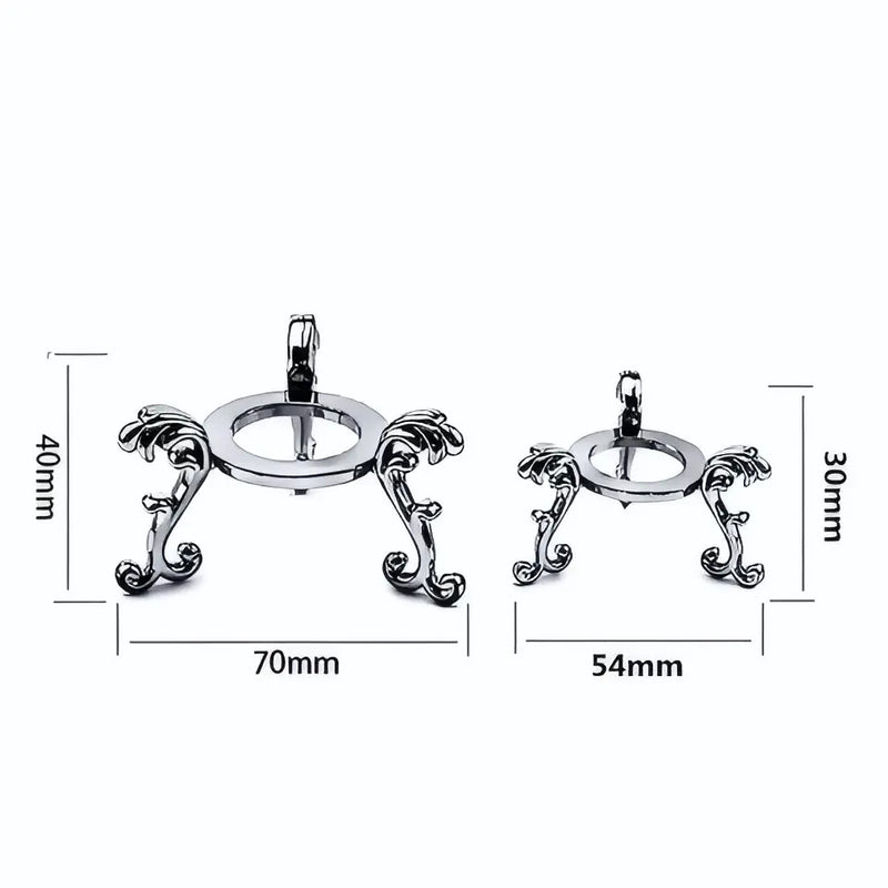 Silver ornate pendant trays with scrollwork, 70mm and 54mm sizes for gemstone jewelry making