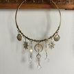 Boho sun moon shell necklace with crystal drops, handmade spiritual jewelry for protection and energy healing