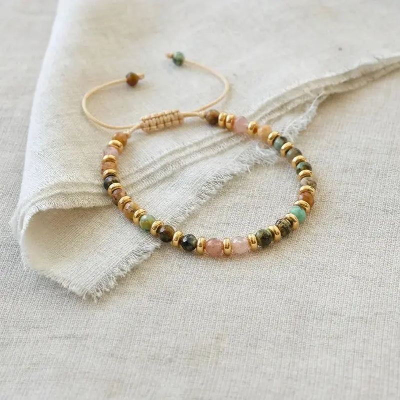 Handmade Braided Bracelet with Strawberry Quartz Faceted beads becky's charms