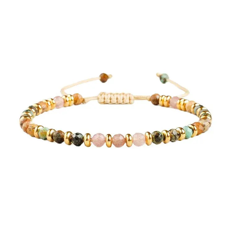 Handmade Braided Bracelet with Strawberry Quartz Faceted beads becky's charms