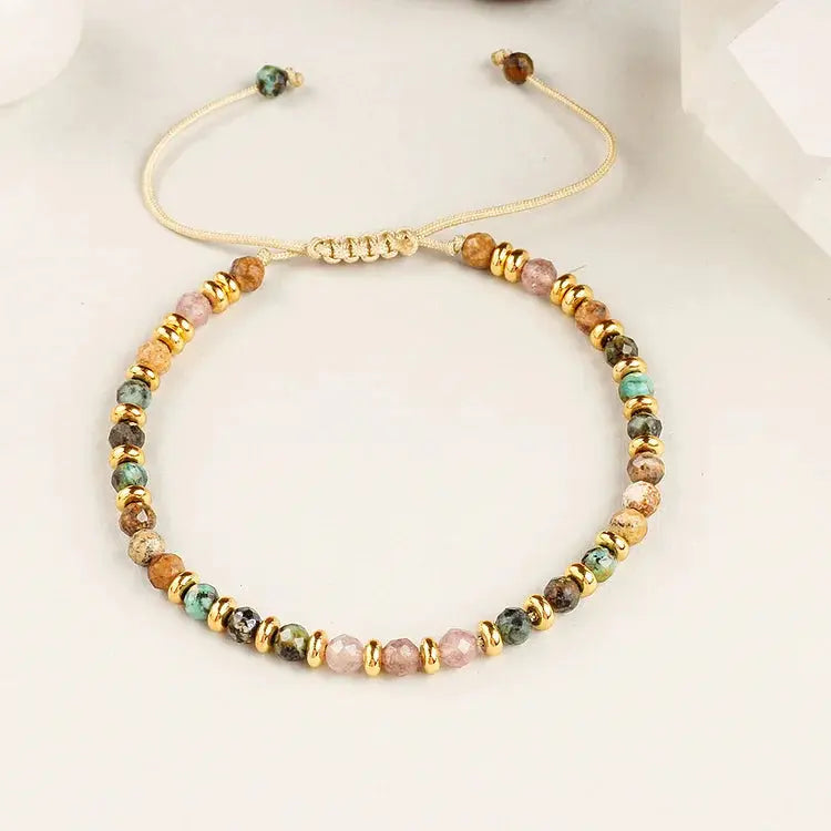 Handmade Braided Bracelet with Strawberry Quartz Faceted beads becky's charms