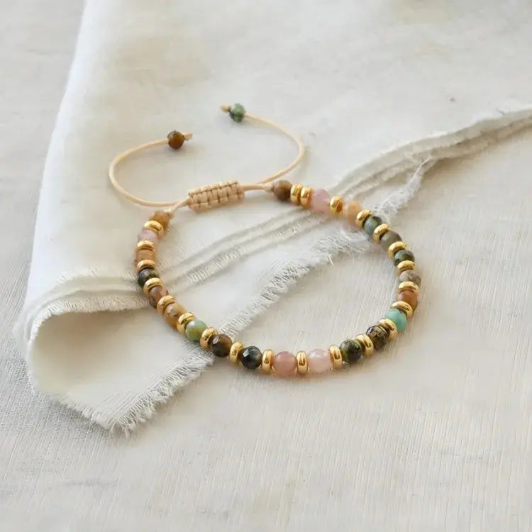 Handmade Braided Bracelet with Strawberry Quartz Faceted beads becky's charms
