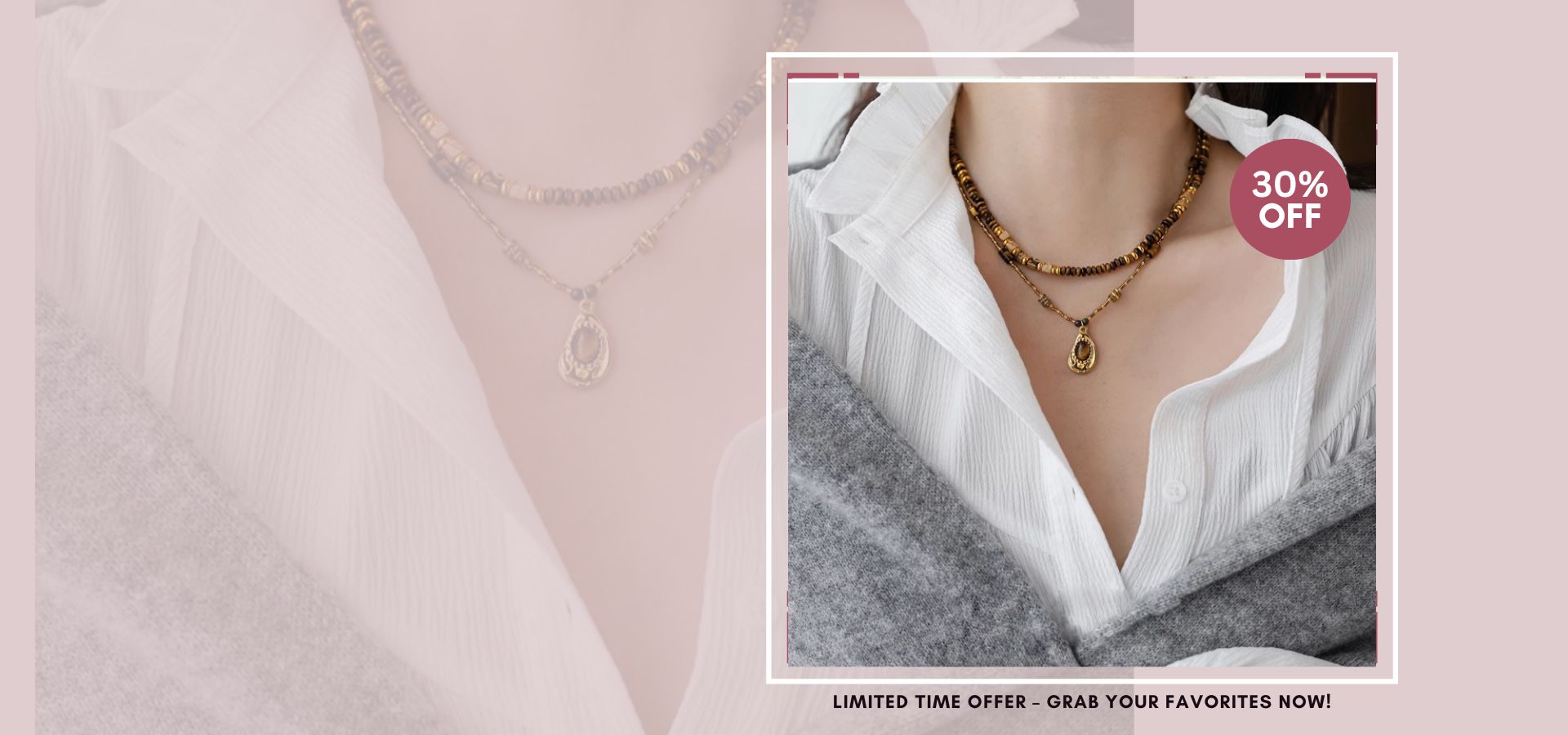 Layered tiger eye gemstone necklace with teardrop pendant, 30% off limited time offer