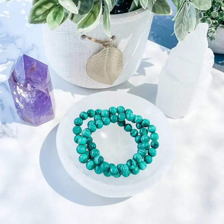Turquoise beaded bracelet with amethyst and selenite crystals, ideal for chakra healing and spiritual growth