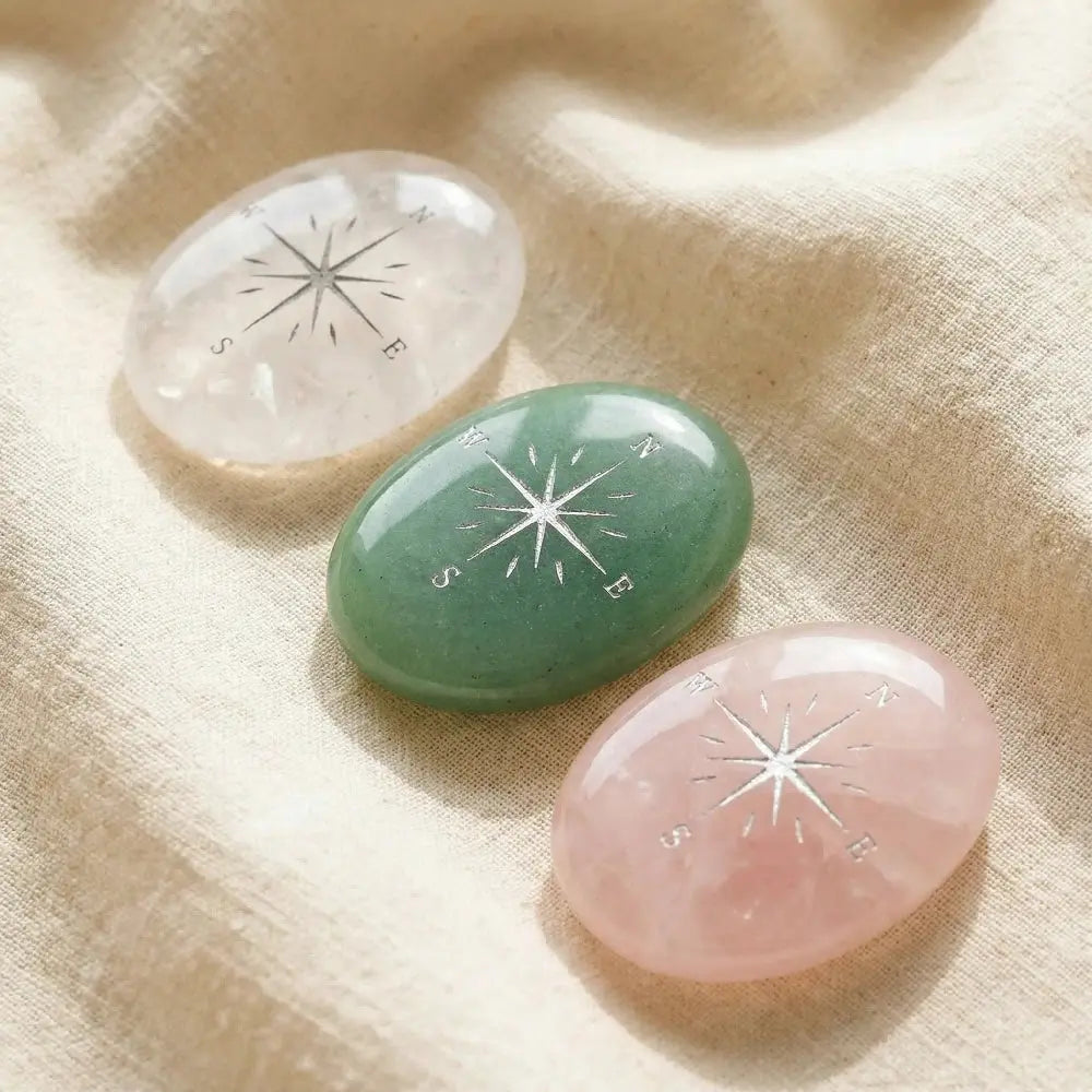 Natural Crystal Compass Star Healing Palm Stone becky's charms