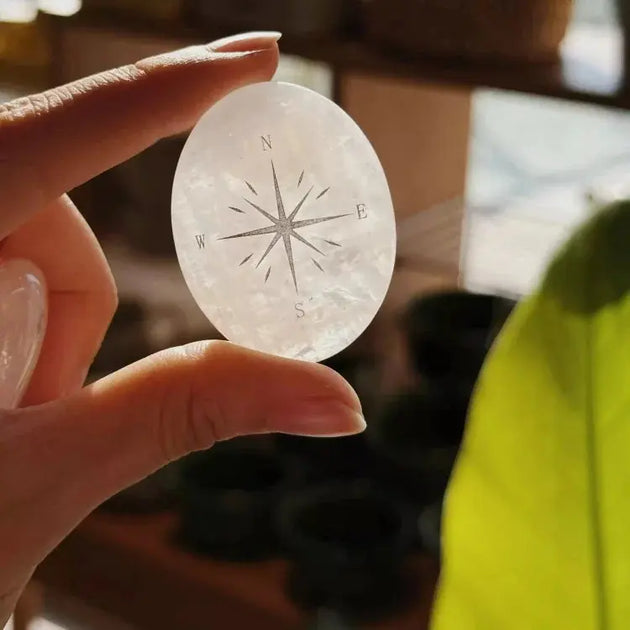 Natural Crystal Compass Star Healing Palm Stone becky's charms