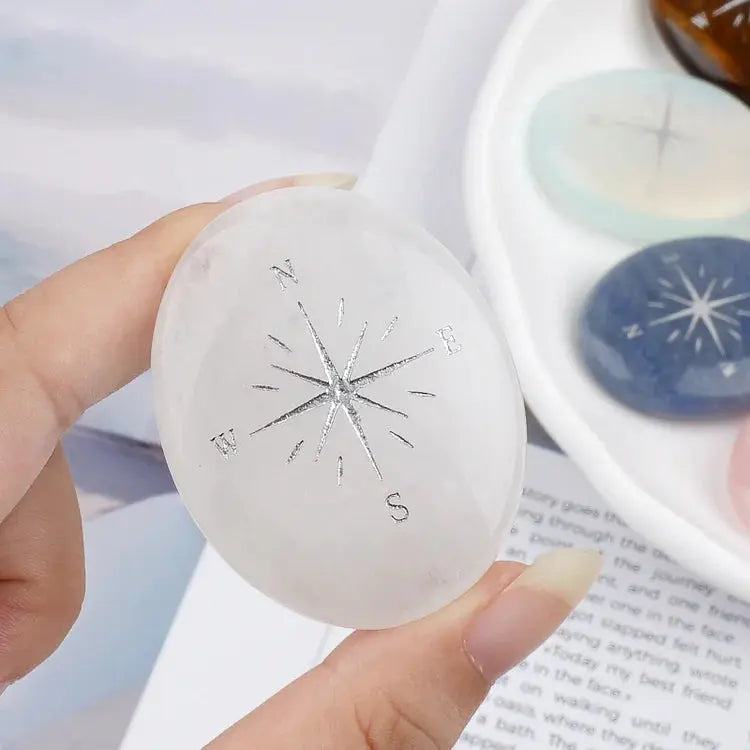 Natural Crystal Compass Star Healing Palm Stone becky's charms