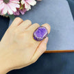 Amethyst crystal ring with druzy edge, handmade gemstone jewelry for spiritual healing and chakra balance