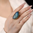 Labradorite gemstone ring with gold setting, healing crystal jewelry for spiritual growth and protection