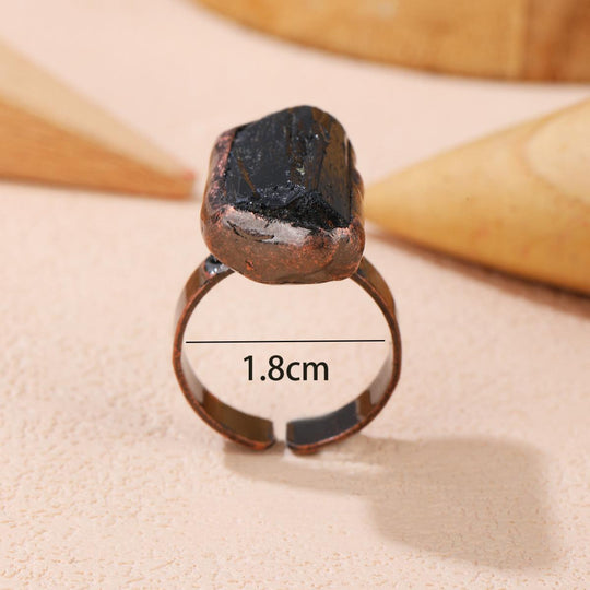Raw black tourmaline ring on copper band, 1.8cm wide, for protection and grounding energy