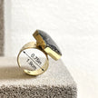 Gold ring with black crystal stone, handmade gemstone jewelry for spiritual healing and protection
