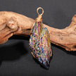 Iridescent crystal pendant with copper wire wrapping, healing stone for spiritual growth and protection