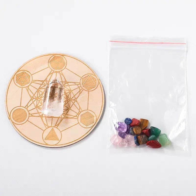 Natural Seven Star Crystal Ornament with Wooden Plate Set
