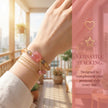 Stackable gemstone bracelets with pink crystal flower charm, gold chains, perfect for daily spiritual style