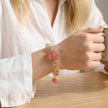 Pink crystal bracelet with flower charm, handmade gemstone jewelry for love and spiritual growth