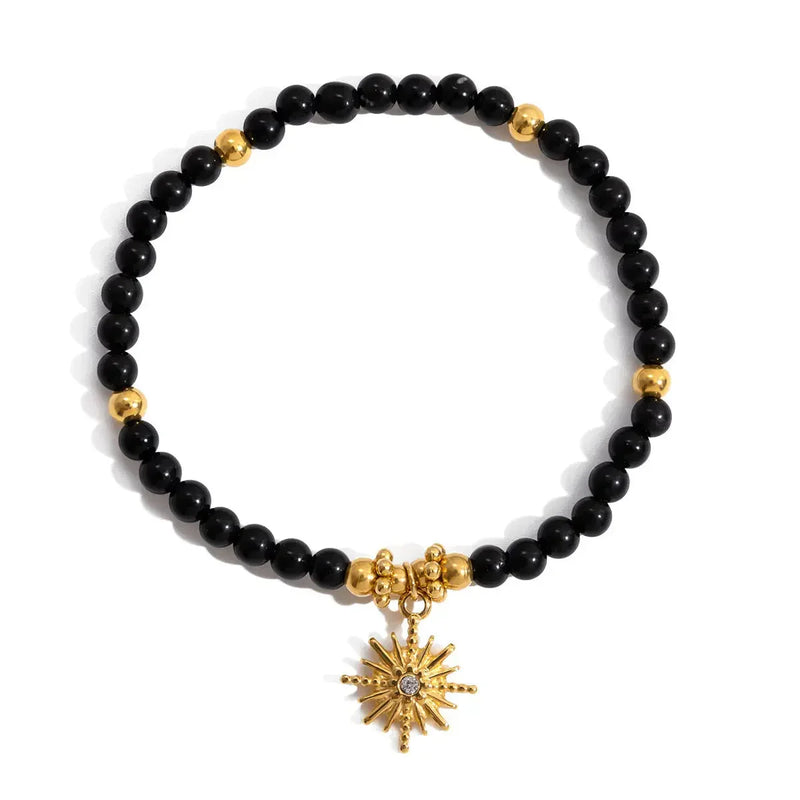 Vintage Tiger Eye Four-Point Star Beaded Bracelet in 18K Gold Stainless Steel becky's charms
