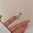 Handmade seashell ring with aquamarine gemstones and pearls, boho beach jewelry for spiritual healing