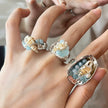 Handmade shell and aquamarine gemstone rings for spiritual healing and chakra balance