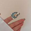 Silver ring with seashell, pearls, and blue beads, handmade gemstone jewelry for spiritual growth