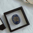 Blue healing crystal stone with gold affirmation 'I have the power to create change' in black frame